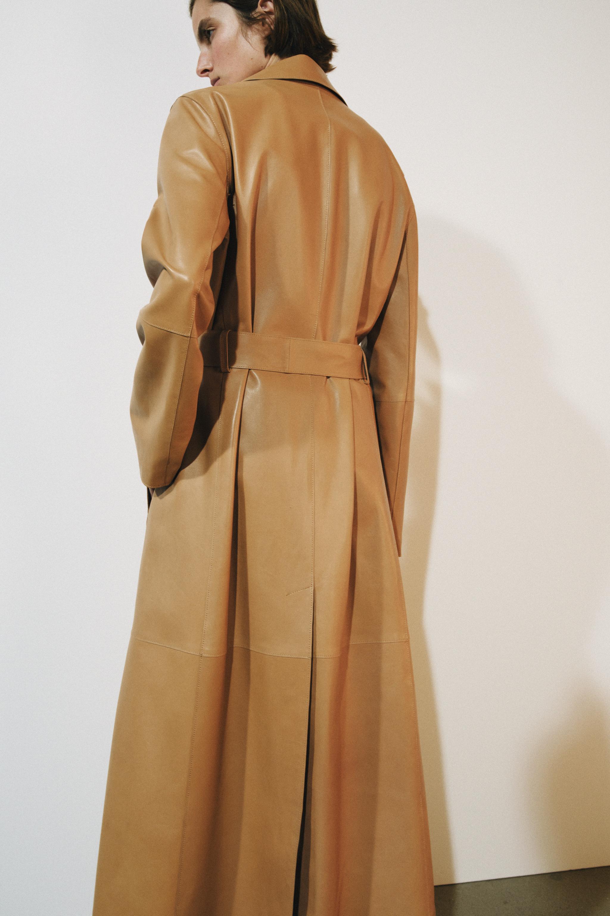 ZW COLLECTION 100% LEATHER BELTED COAT